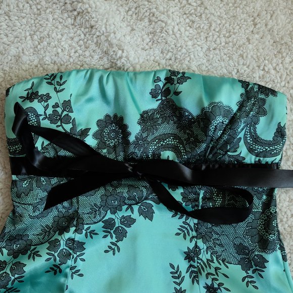 Pink Ice Shiny Teal Mint Strapless Dress - Picture 2 of 4